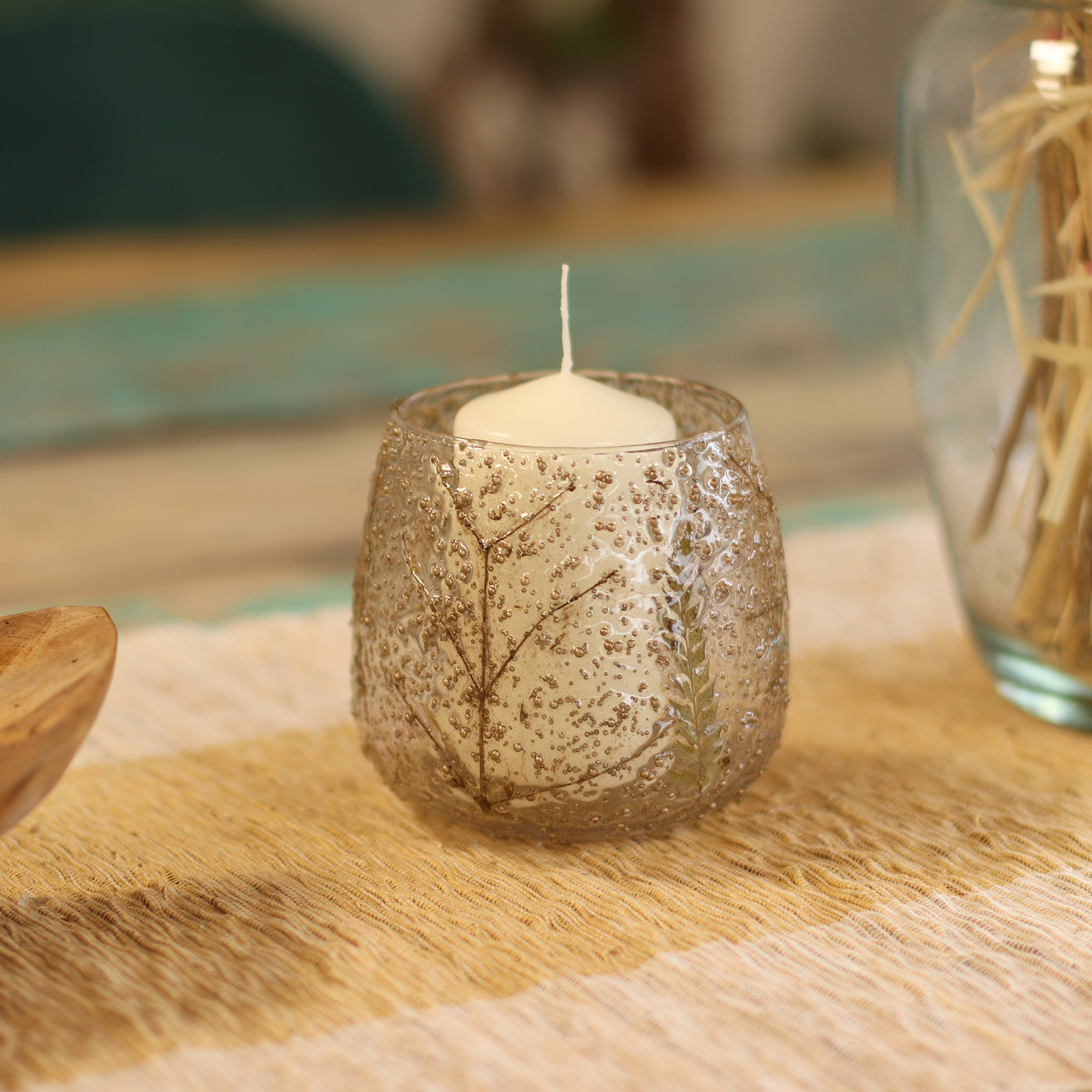 Natural Floral Glass - Straight Candle Holder -  Pino - (10x9cm)